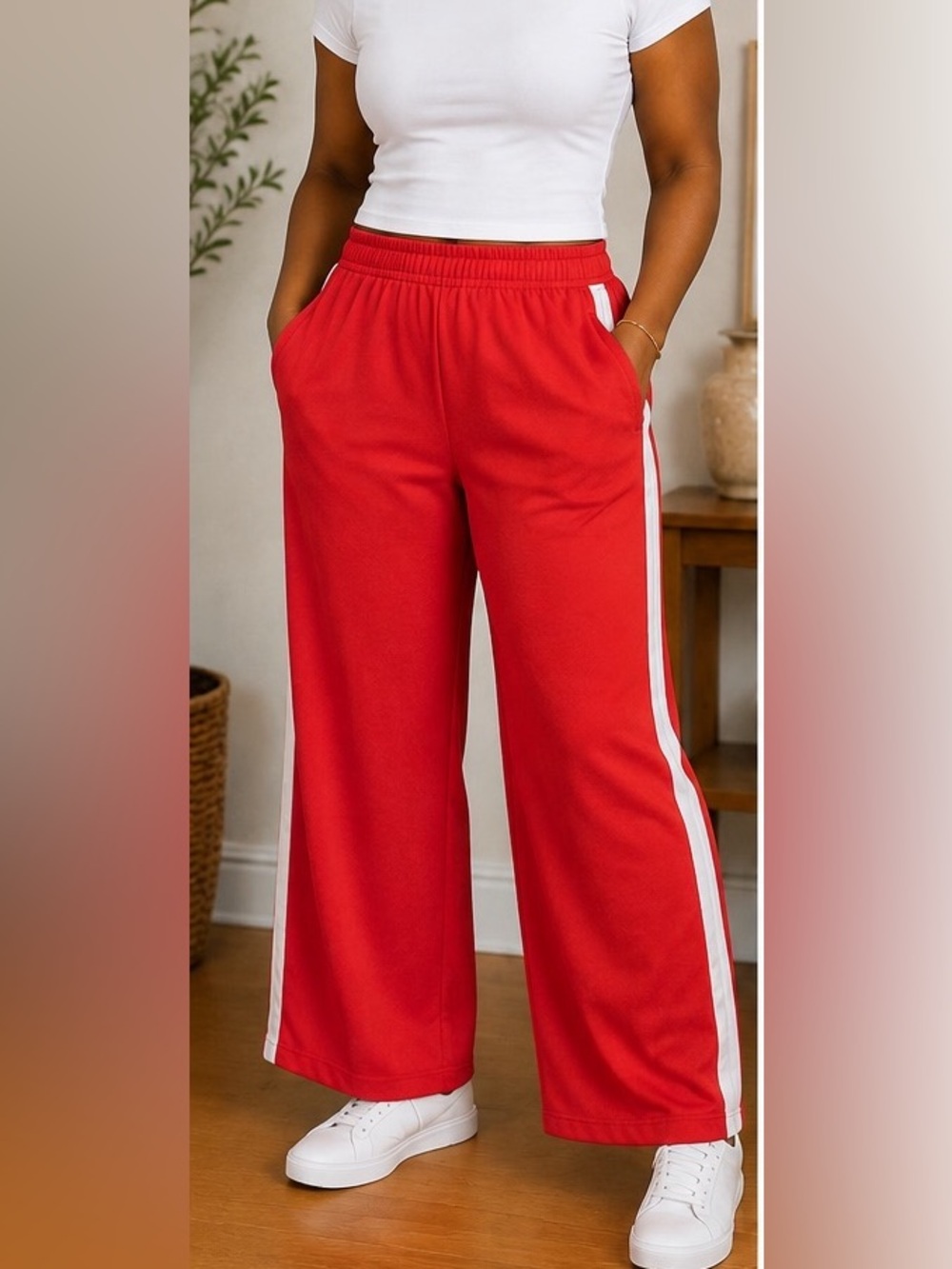 Old Navy Active Red Track Pants with White Side Stripe XXL